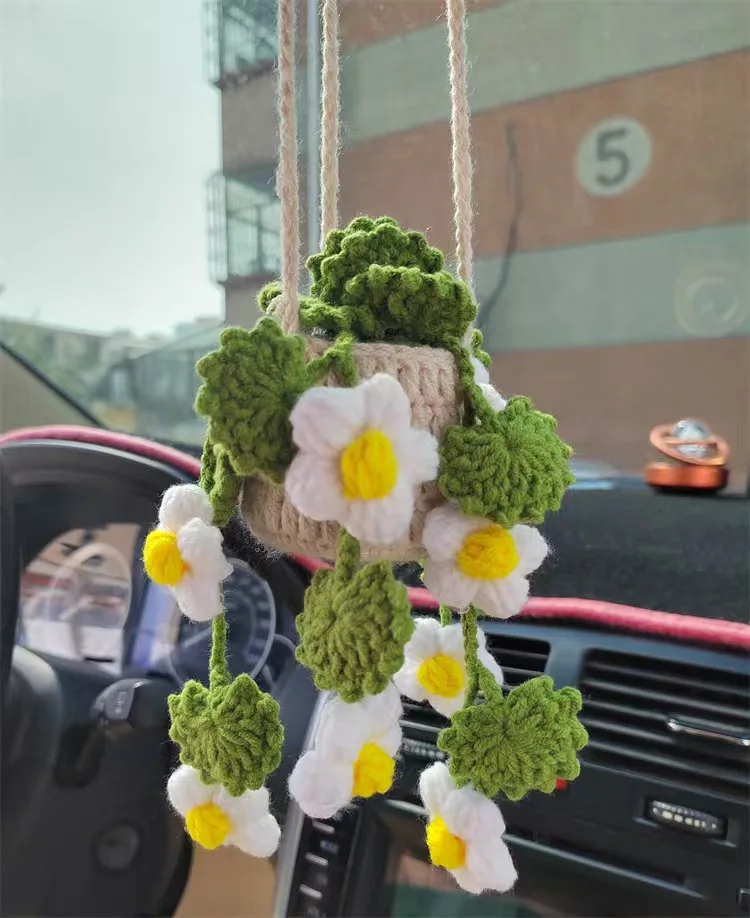 Handmade Crochet Succulent Car Ornaments - Cute Interior Accessories and Gifts