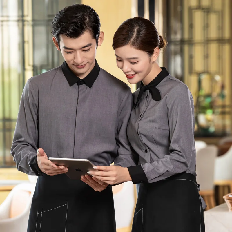 Hotel Catering Waiter Workwear Long-Sleeved Women\'s Shirt Western-Style Coffee Shop Bakery Hot Pot Restaurant Lobby Clothing
