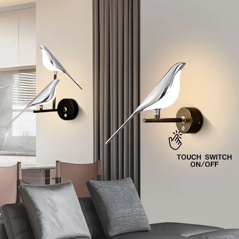 실내 터치 스위치 LED 벽 램프 침실 AC85-265V 실버 황금 LED 벽 조명 벽 Sconce 장식 홈 인테리어 조명