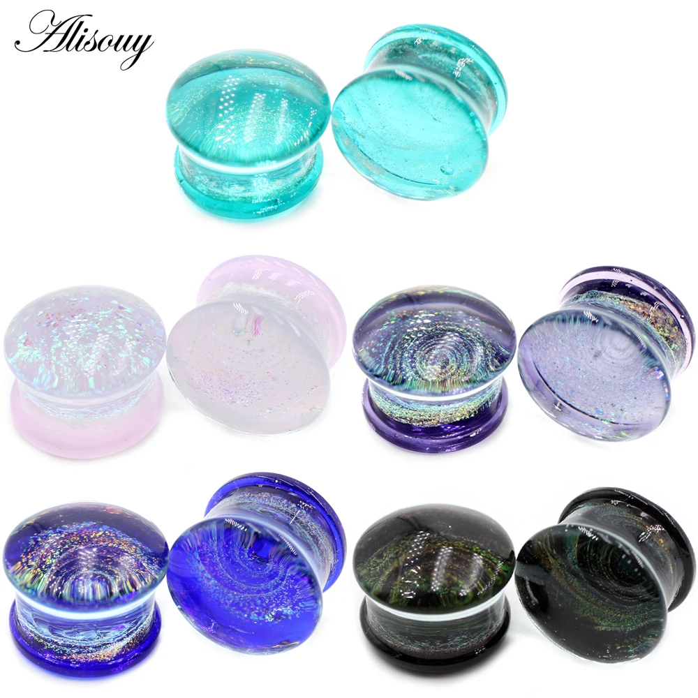 Alisouy 1PC 6mm 25mm Glass Round Planet Ear Gauges Fake Earrring Ear Plug Flesh Tunnel