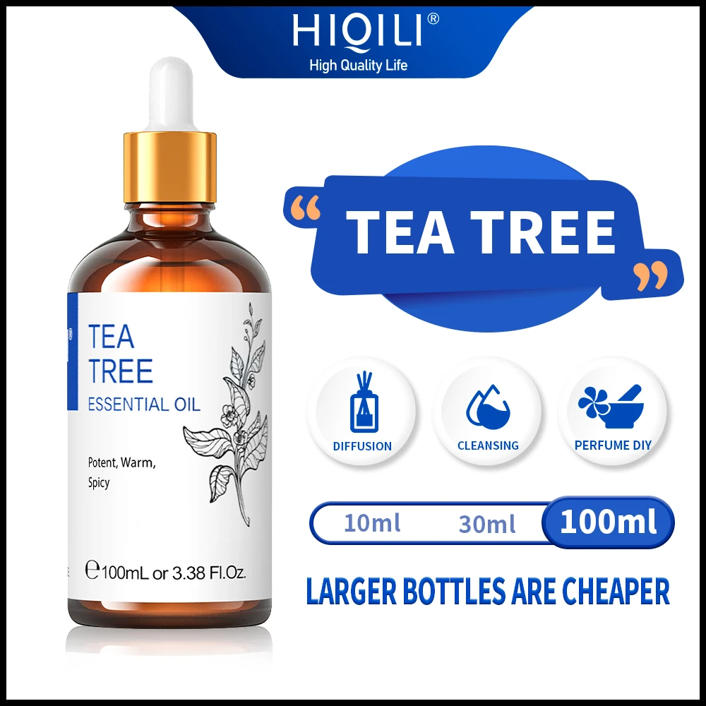 HIQILI 100ML Tea Tree Essential Oils for Diffuser Humidifier Aromatherapy Massage Aromatic Oil for Candles Making Soap Hair care hiqili 100ml diffuser humidifier essential oil mint massage oil peppermint aroma oil for aromatherapy candle making