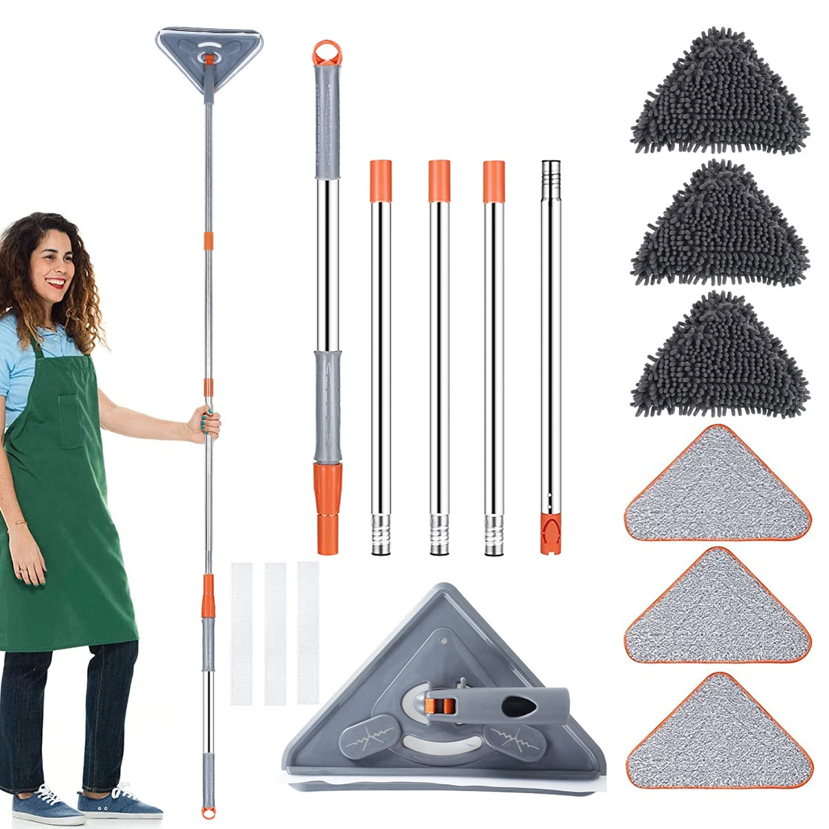 

98 In Wall Cleaner Mop with Long Handle 360° Rotatable Ceiling Dust Mop with 6 Replaceable Mop Pad Dry and Wet Use Triangle