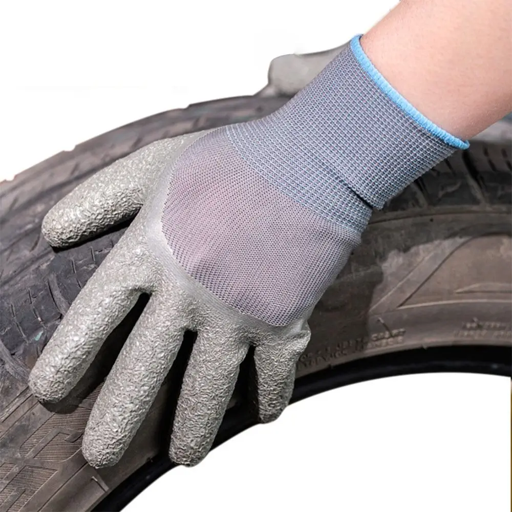 

Grey Rubber Coating Work Gloves 13 Needles Nylon Elastic Mittens Antiskid Breathable Workshop Gloves for Mechanical Repair