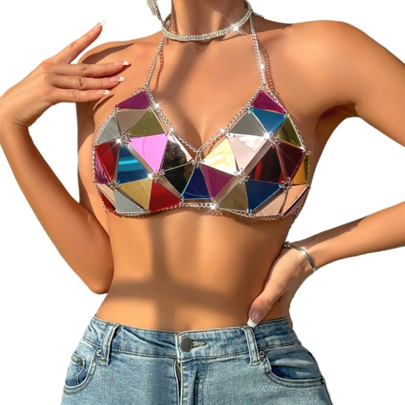 YAYONG Camiseta Sin Mangas Sexy Con Lentejuelas Brillantes Para Mujer, Cuello En V Profundo, Tirantes Delgados, Sexy, De Metal Atado Con Lentejuelas, Color Verde, Talla L
