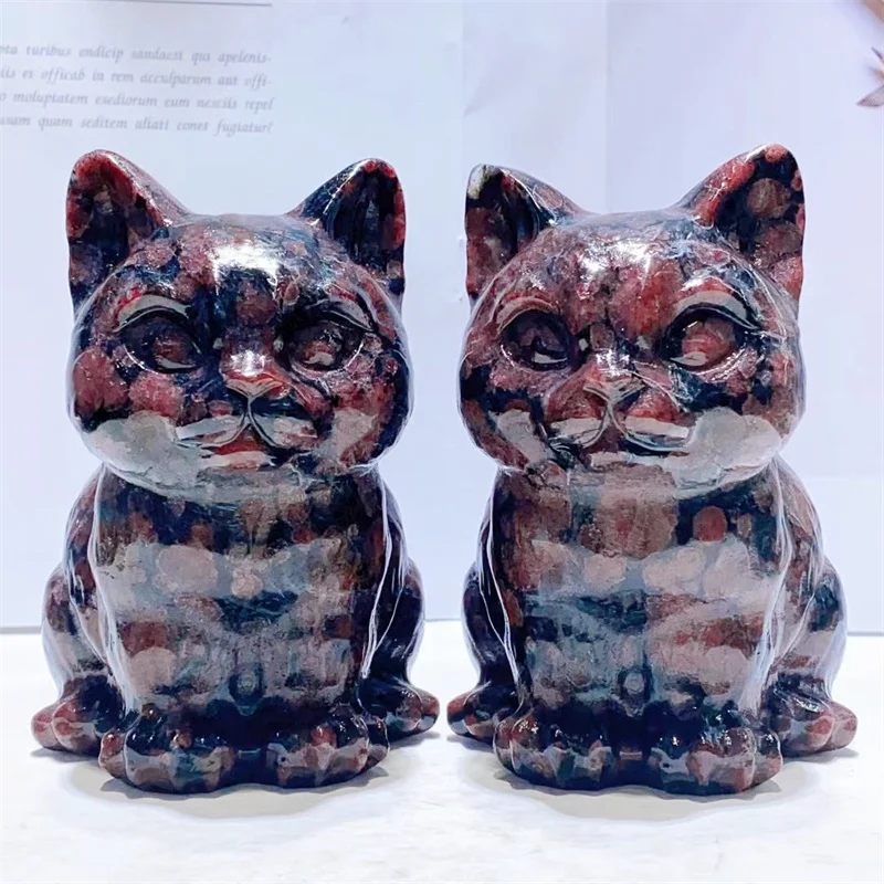 

9,8 см натуральный кристалл гранат мультяшный Кот резьба искусственное украшение для дома Рождественский подарок 1 шт.