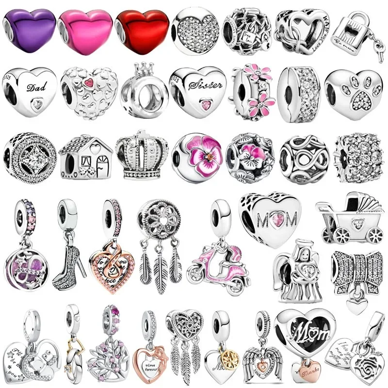 Silver 925 Plated Forever Family Motorcycle Cherry Daisy Pendant Charm Bead Fit Original Pandora Bracelet Women DIY Jewelry