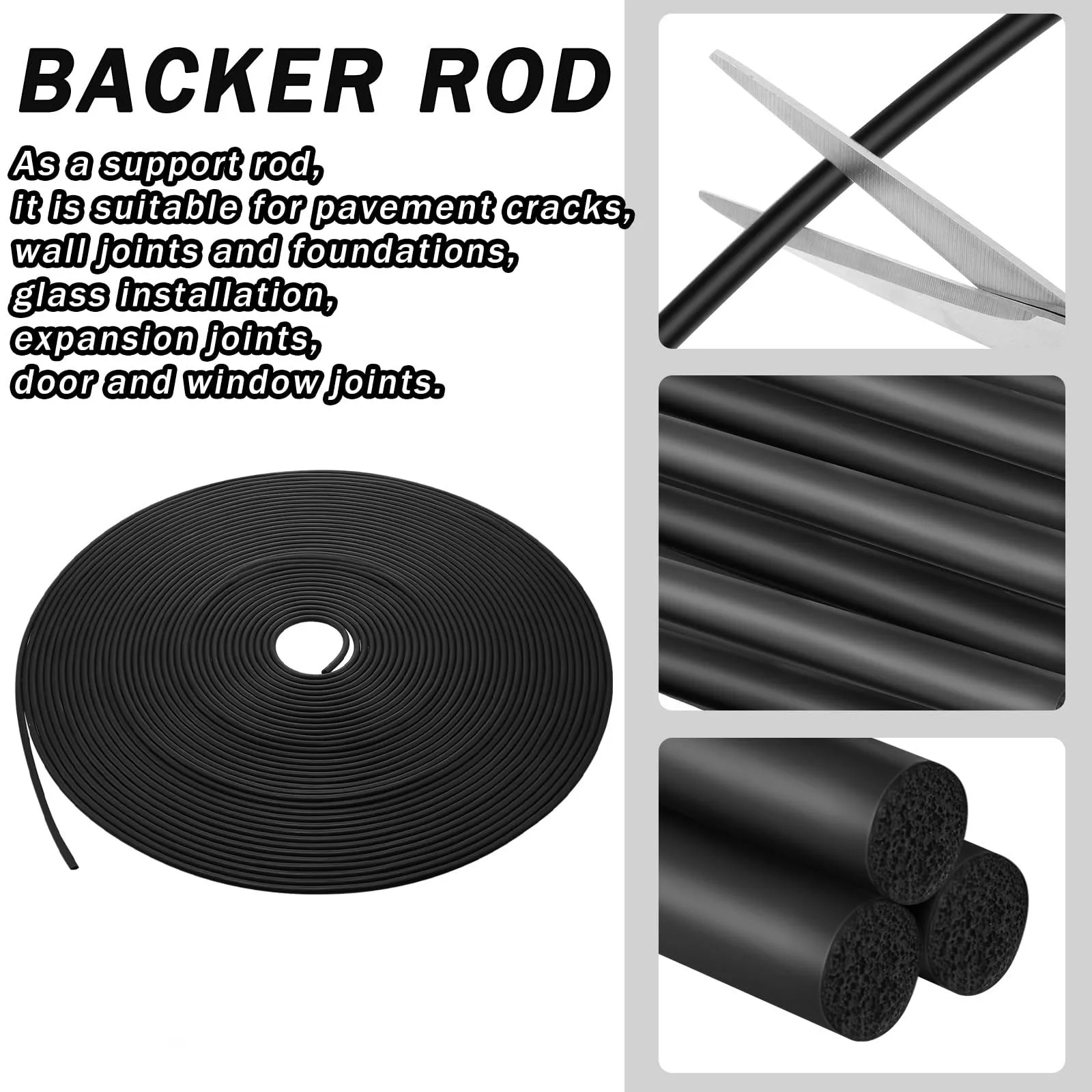 Black EPDM Rubber Foam Sealing Strip 2mm~50mm Round Sponge Cord Bar For Cabinet Door Seal For Cabinet Door Seal
