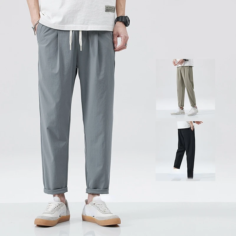 

Брюки мужские тонкие повседневные, прямые Свободные мешковатые штаны, модная одежда в Корейском стиле для молодых студентов, спортивные штаны, на лето