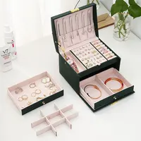 1pcs Multi Functional Three Layer Leather Drawer Style Jewelry Box Earrings Earrings Lock Jewelry Box 2