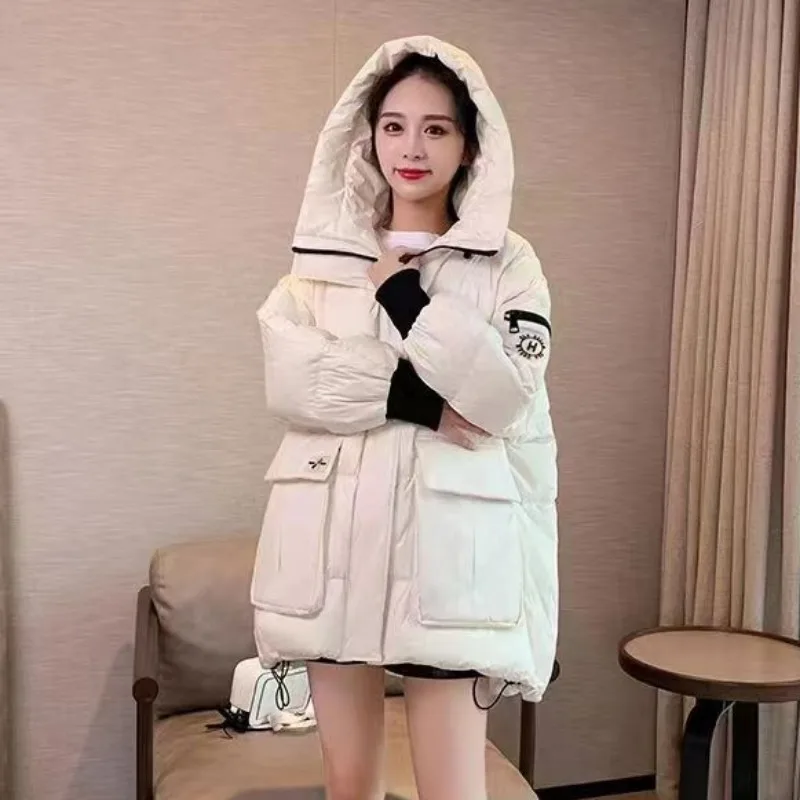 2023 New Women Down Jacket Winter Coat Female Short Parkas Loose Thick Warm Outwear Hooded Leisure Time Versatile Overcoat
