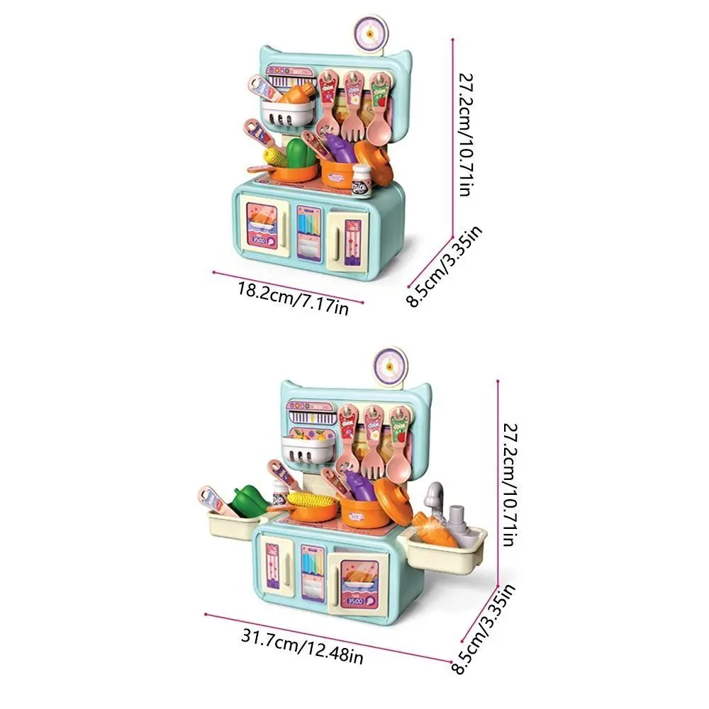 13/14pcs Cartoon Kitchen Playset Spray and Play Sink Simulated Easy To Assemble Play Kitchen Accessories Open Oven Hanging Hook