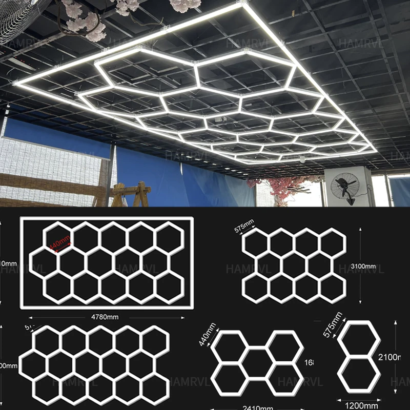 Plafonnier hexagonal en accent d'abeille avec bordure, tube LED, éclairage  de garage, réparation de carrosserie, automobile, atelier, 110V-240V -  AliExpress