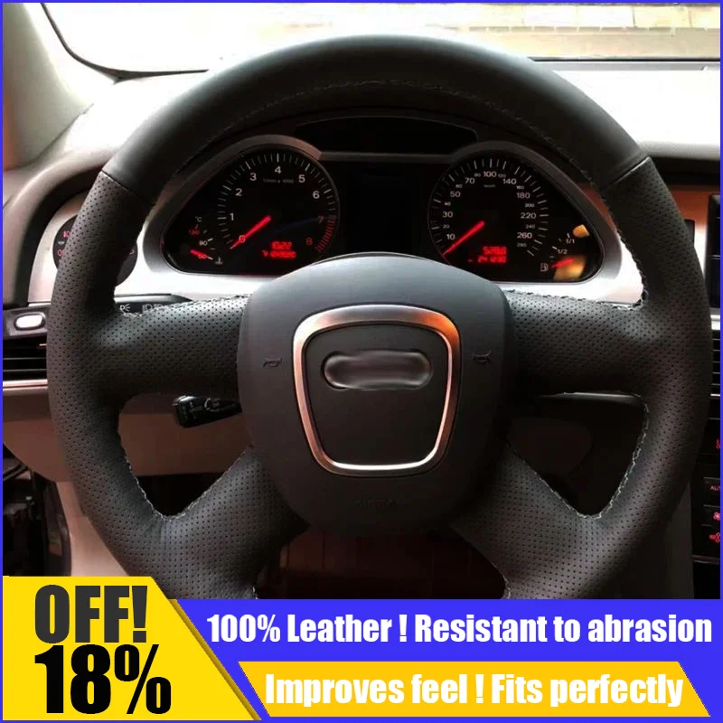 

Leather Car Steering Wheel Cover Fit For Audi A4 B7 B8 A6 C6 2004-2011 Q5 Q7 Hand Sewing Custom Diy Auto Car Accessories