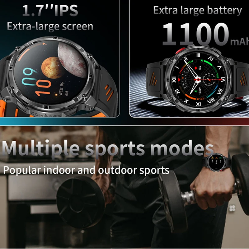 Military T-Rex 3 GPS Waterproof Smart Watch 1.46"HD AMOLED Built-in 6 Frequency Satellite Outdoors Sports Fitness Smart Bracelet