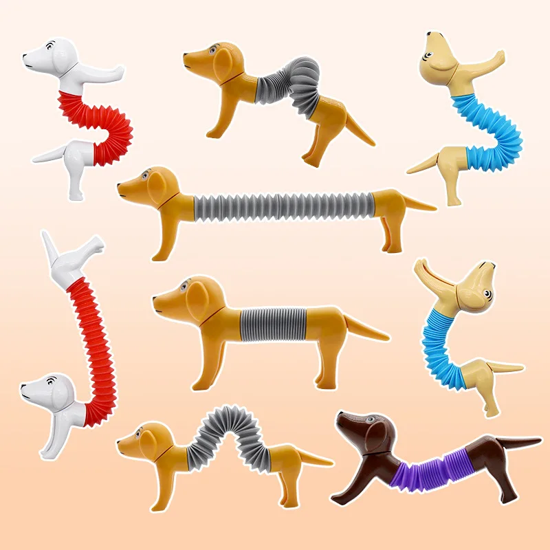 

Cute 1/2Pcs retractable dog Popset Tubes Sensory Fidget Toy Stress Relieve Toys Autism Anti-stress Bellows for kids Squeeze Gift