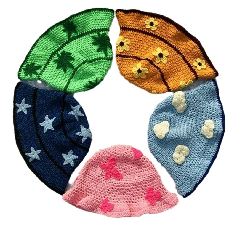 

Вязаная крючком шляпа-ведро Весенняя шляпа-ведро Вязаная крючком шапка в рыбацком стиле с милым узором для взрослых и удобная на