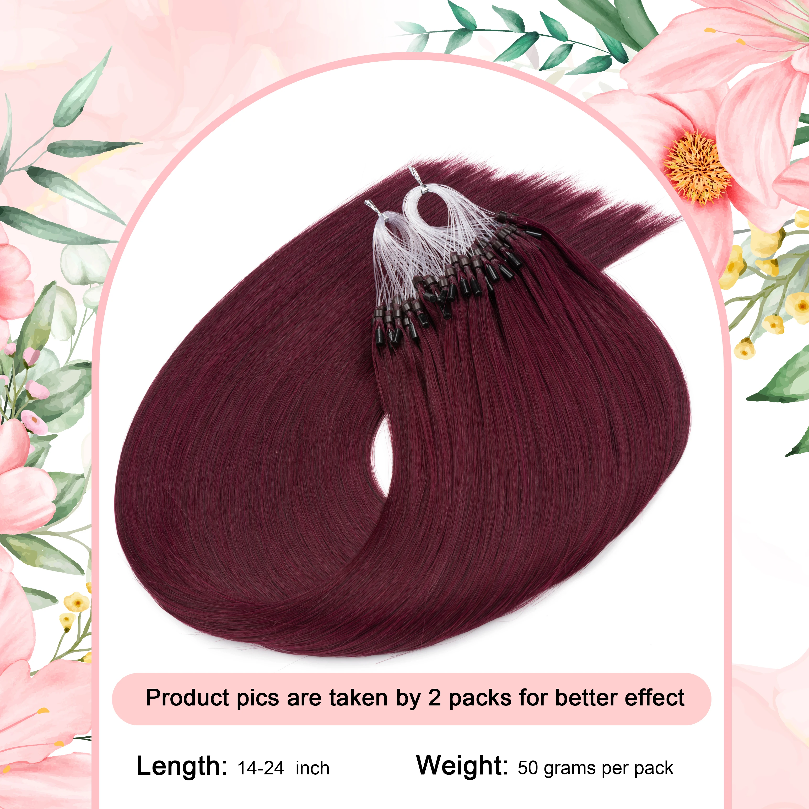 Senmy Micro Loop Human Hair Extensions Real Human Hair Micro Link #99J Wine Red Beads Extensions 1g/s 50g