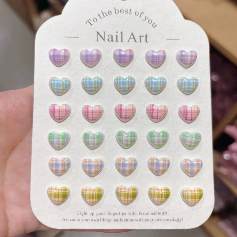 100개 10×11mm 하트 격자 무늬 네일 참 - 3D 스윗 걸 네일 아트, DIY 카와이 매니큐어를 위한 사랑스러운 프레스온 네일 장식