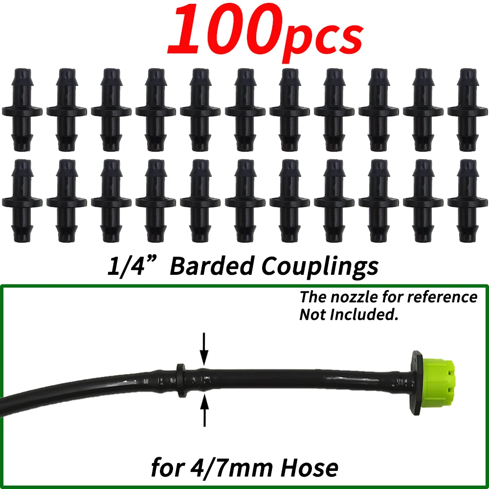 20/50/100PCS 1/4'' Barbed Coupling for 4/7mm Hose Tubing Micro Flow Drip Irrigation Watering Straight Connectors Fittings images - 6