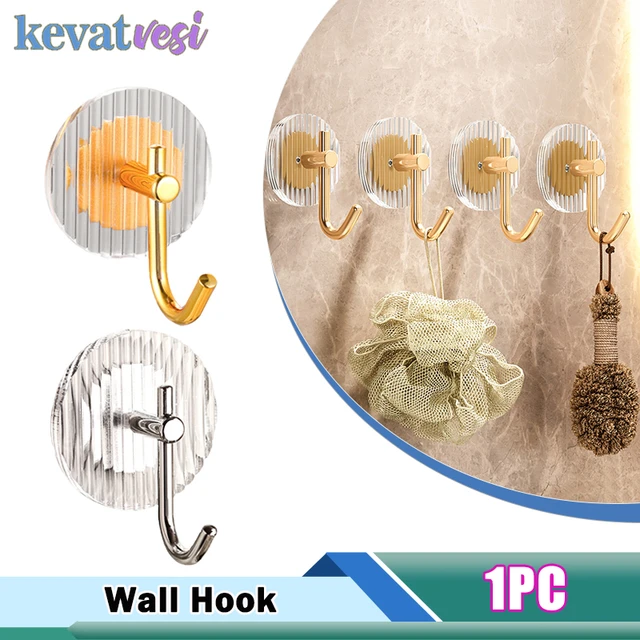 1PC Adhesive Wall Hooks Acrylic Shower Hooks For Hanging Clear Gold Color  Self-adhesive Hooks Kitchen Bathroom Accessories - AliExpress