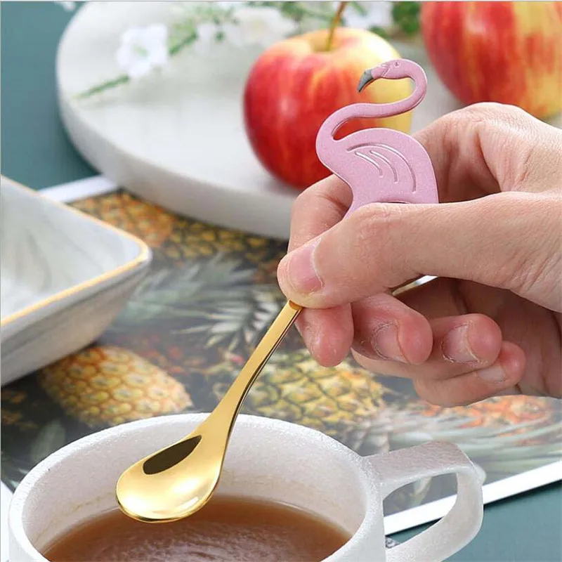 Stainless Steel Flamingo Coffee Scoop Ice Cream Stirring Spoon Teaspoons Drinking Tools Party Supplies accessories