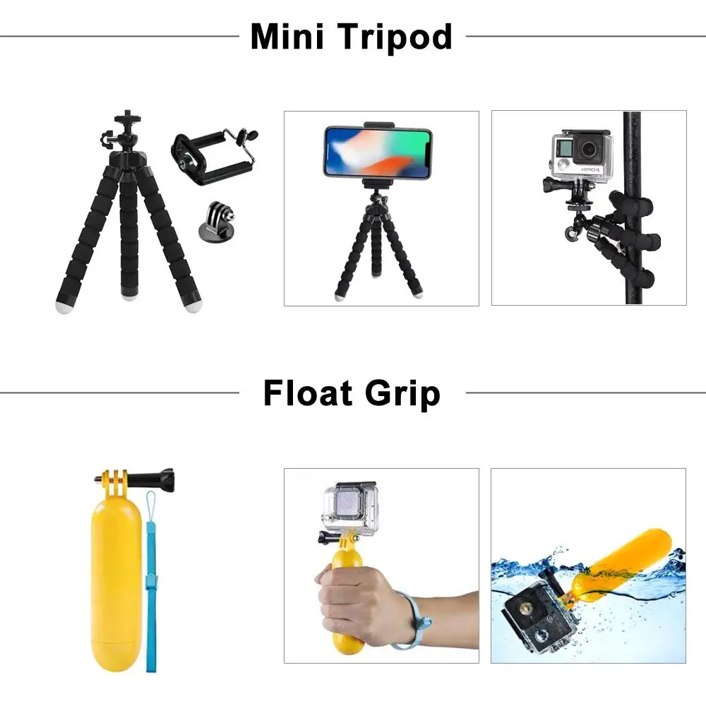 Kit 52 en 1 Accessoires Caméra Action DJI GoPro - Lot Orange/Noir