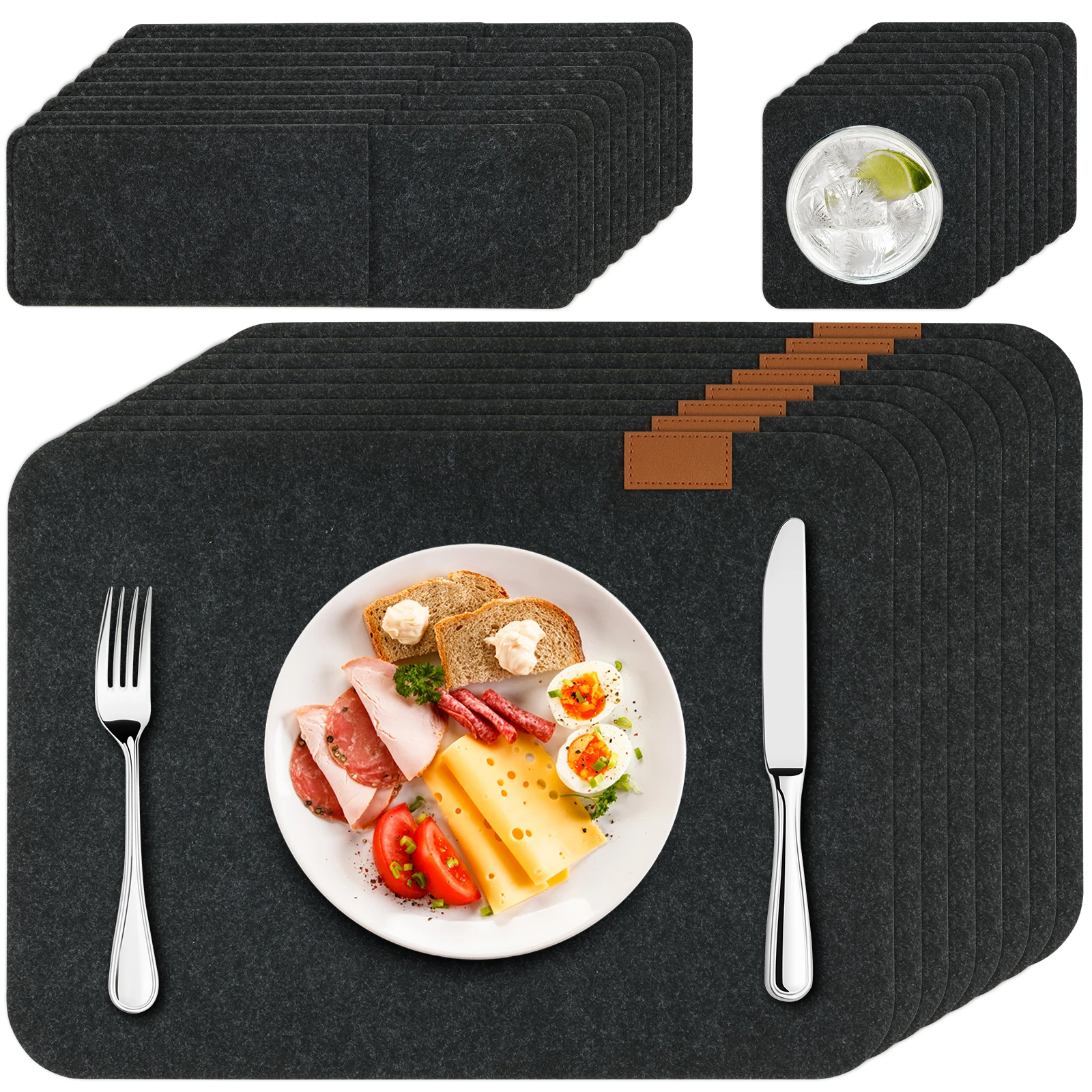 New-Placemats-and-Coaster-Set-of-8-Washable-Felt-Place-Mats-with ...
