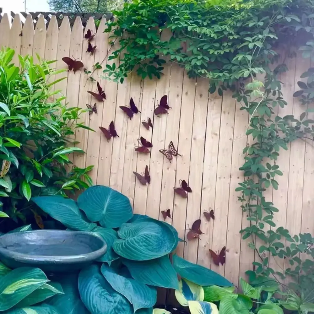 15 Pcs Creative Rustic Metal Butterfly Outdoor Wall Art Decor Rusty Metal Garden Decor Garden Fence Yard Decoration Crafts garden decoration metal butterfly ornaments