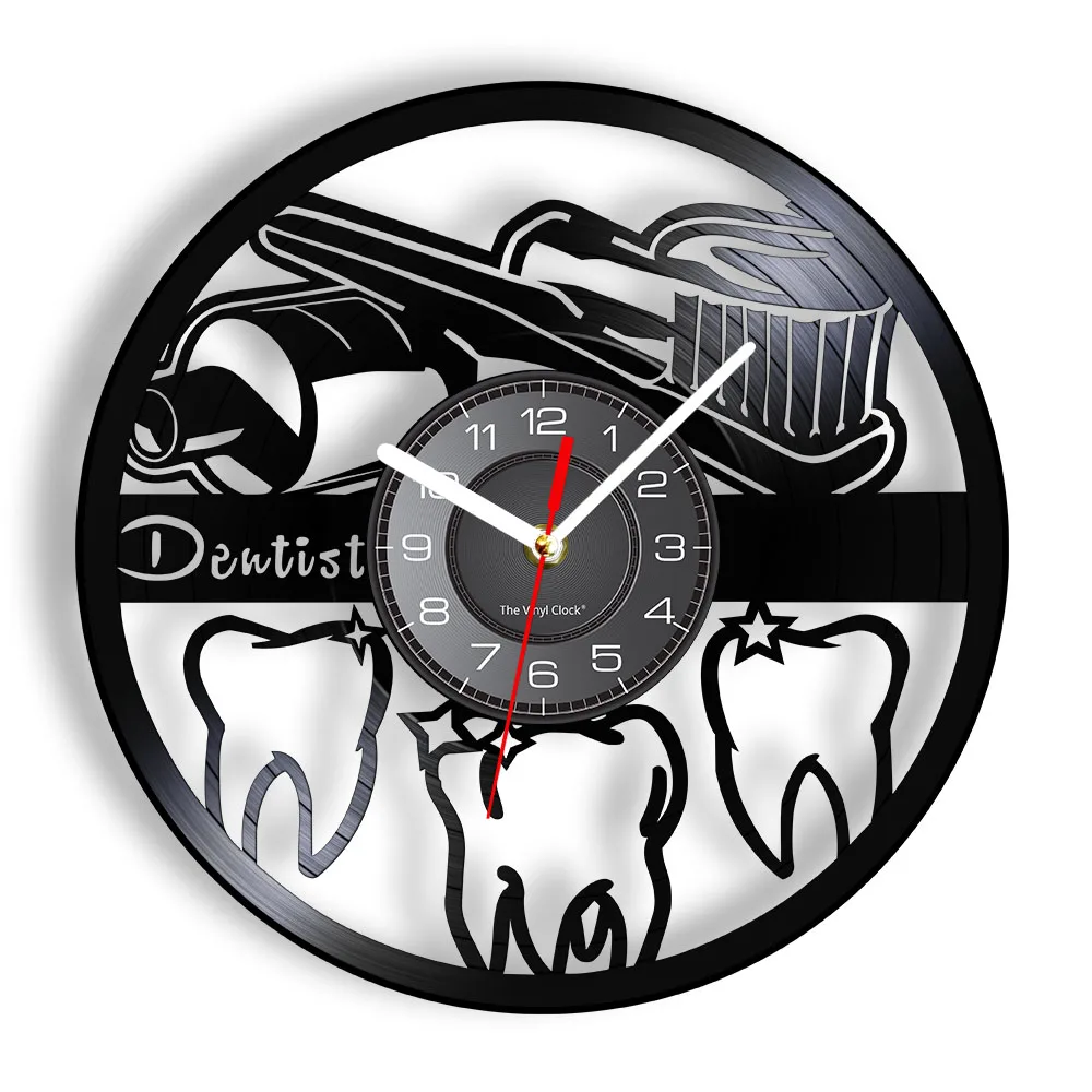 

Toothbrush and Toothpaste Oral Hygiene Modern Bathroom Sign Wall Clock Dentist Vinyl Record Wall Clock Dental Nurse Dentist Gift