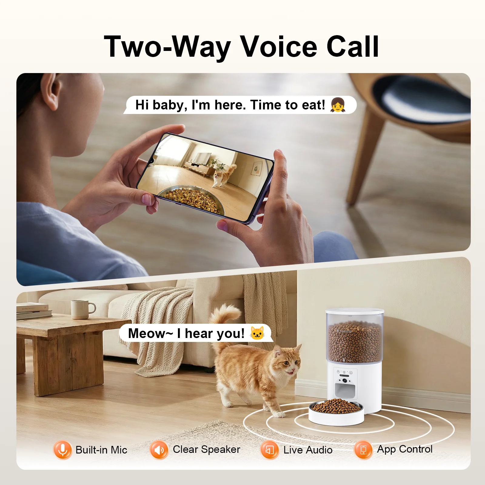 Videolife Automatic Cat Feeder With Camera Video Cat Food Dispenser Pet Smart Voice Recorder Remote Control Auto Feeder For Cat 4