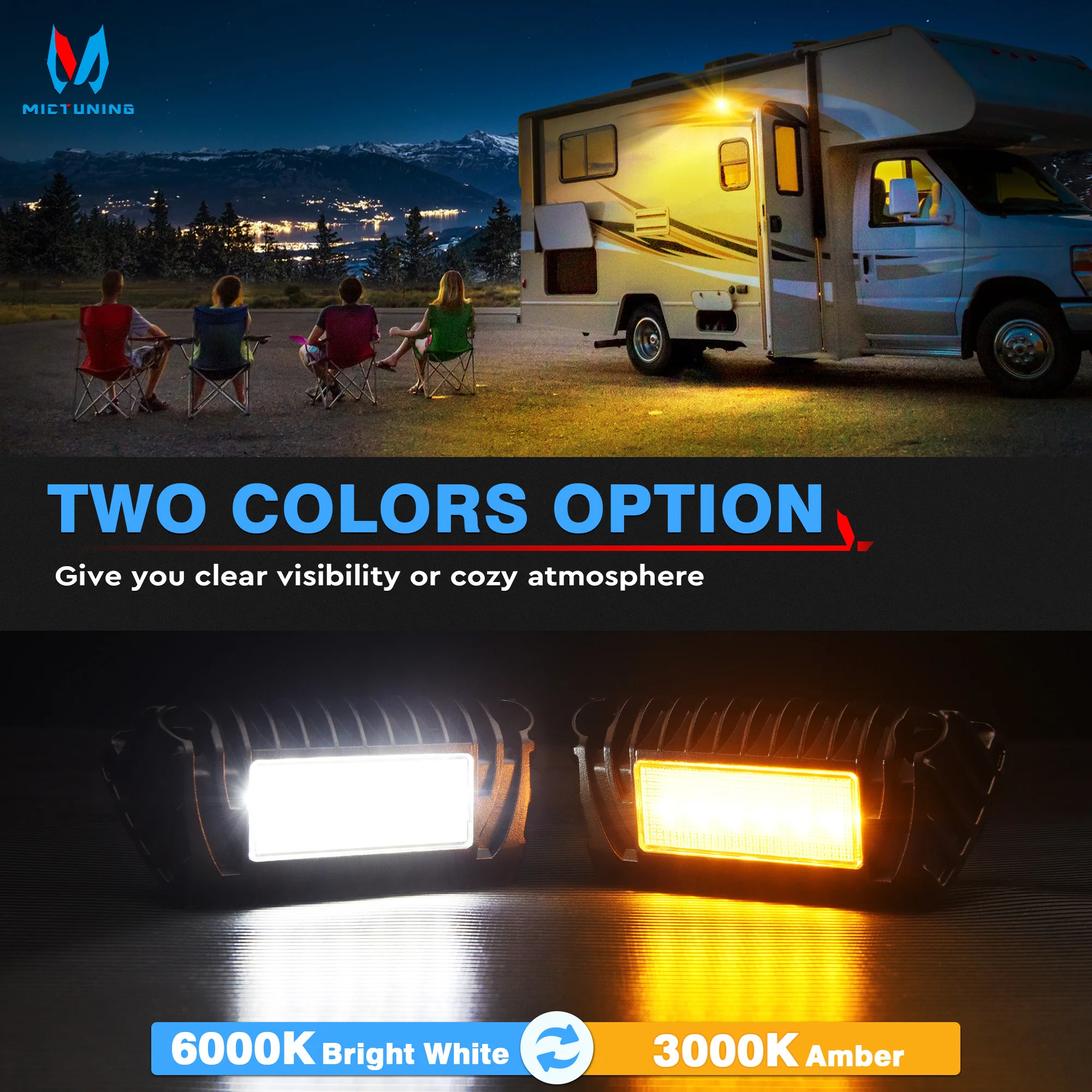 2 PCS RV Exterior LED Porch Light White Amber Utility Light 1500 Lumen Replacement Lighting For RVs Trailers Campers rv lamp