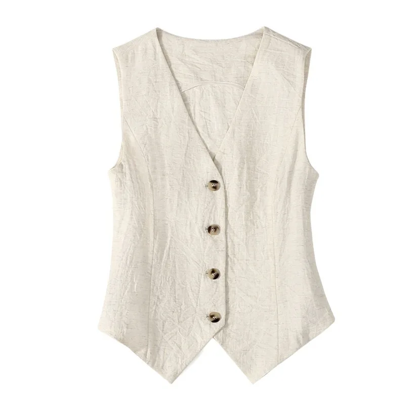 Spring and Autumn Fashion New Slim Women's Sleeveless V-neck Cardigan Vest Solid Color Retro Short Office Single Breasted Suit