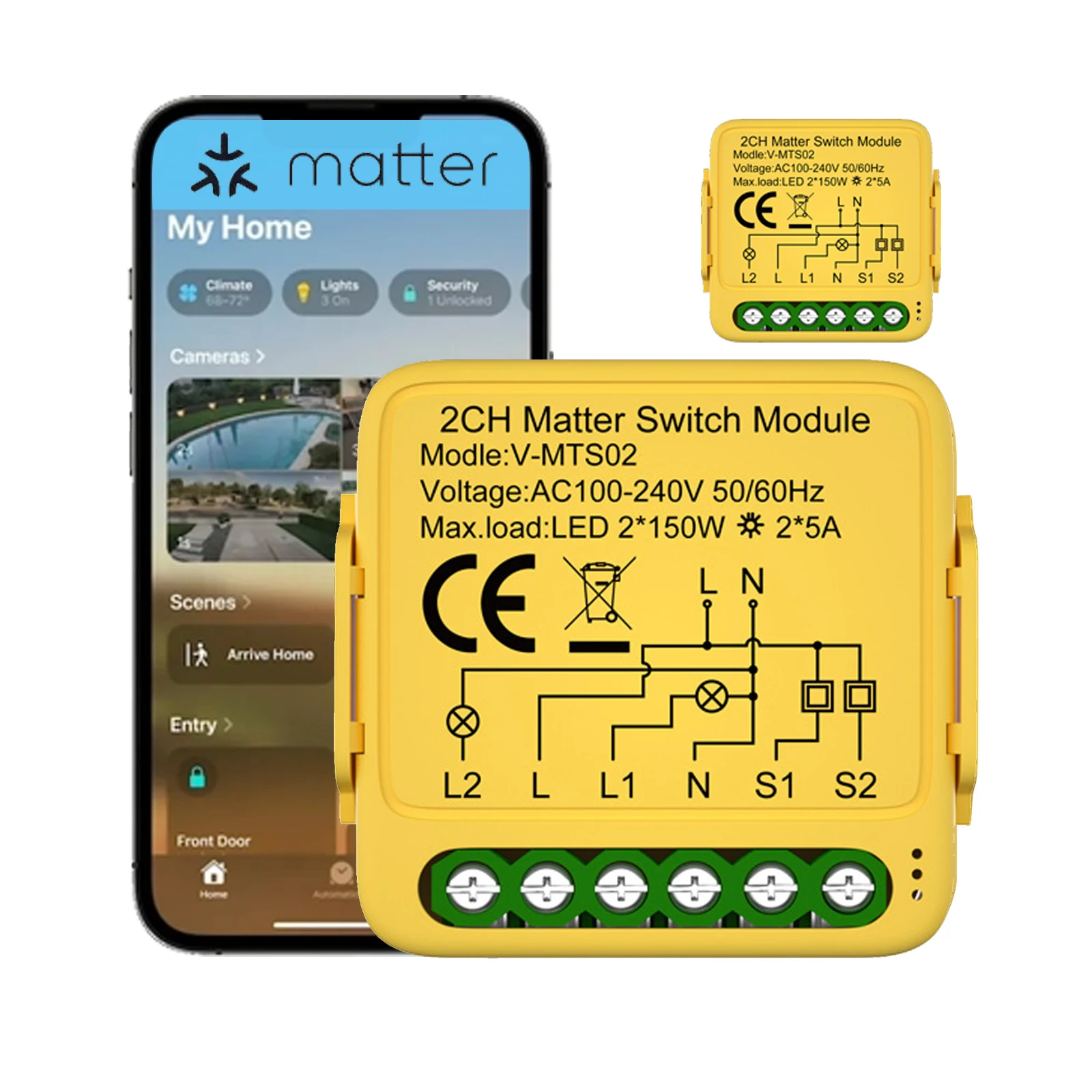 

2 Gang Matter Smart Switch Module Relay Remote Circuit Breaker Home Automation Collaborates with Homekit/Alexa/Google/smartTings