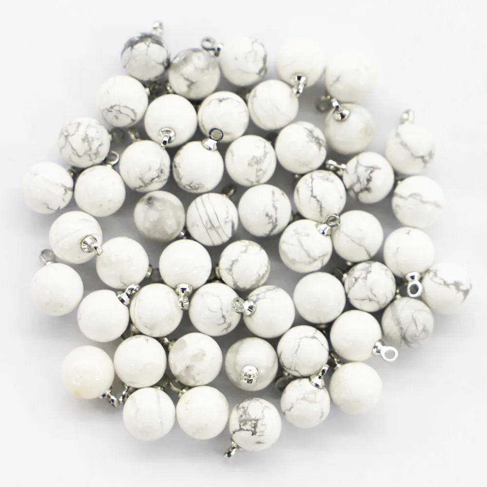 8MM Natural Stone White Turquoise Ball Shape Necklaces Pendants Semi Precious Charms DIY Jewelry Bracelet Earring Making 30Pcs