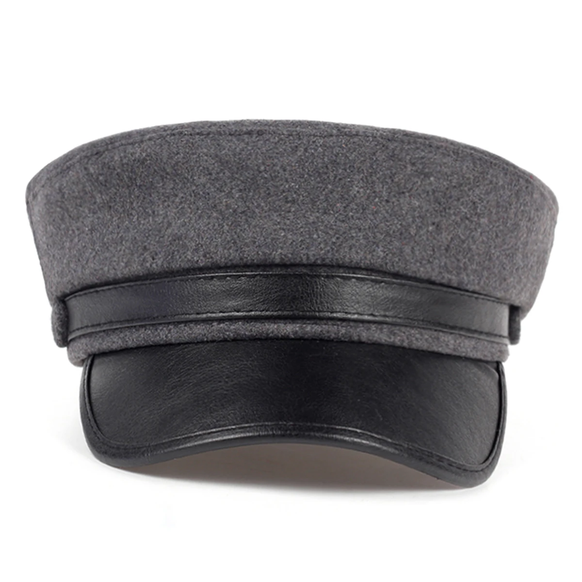 Unisex Leather Hats Spring Autumn Sailor Beret Caps Men Flat Top Captain Military