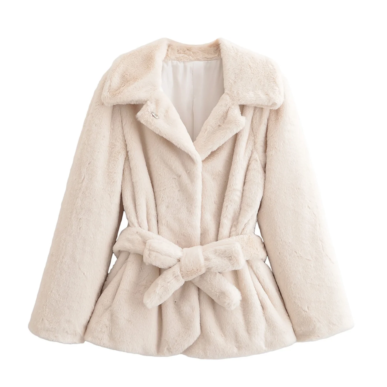 Woman Solid Fur Jacket Coat With Belt Single Breasted Long Sleeve Loose Coat Casual Street Female New Warm Autumn Winter Jackets