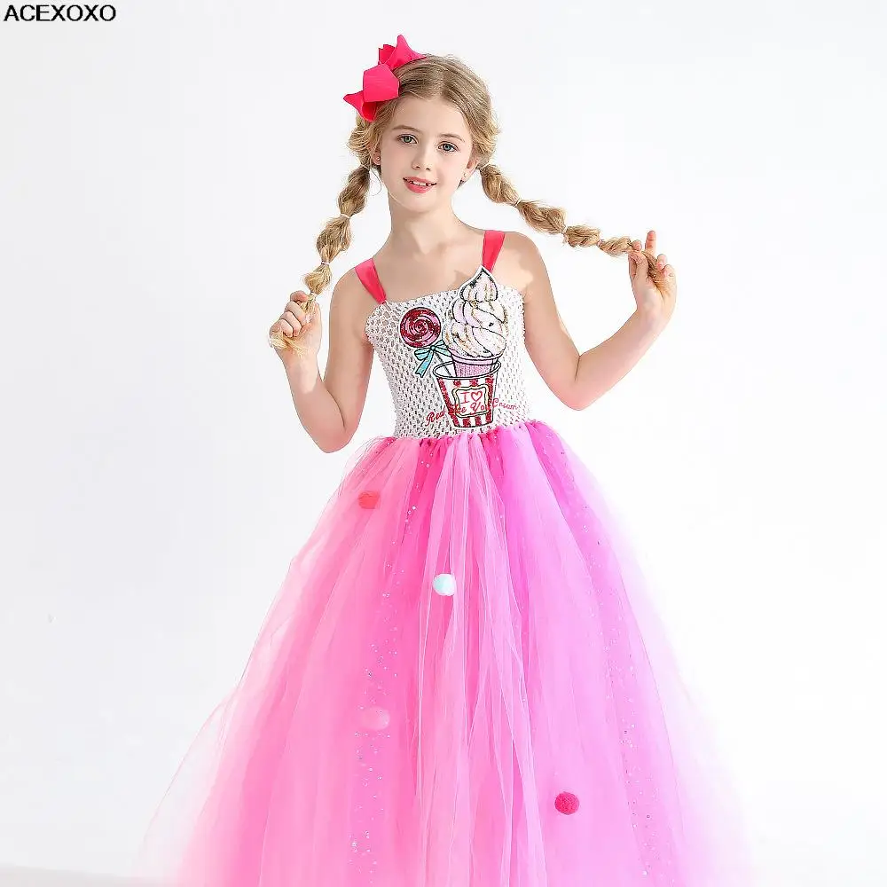 

Children's dress Children's cute bow Birthday Princess Dress Sequin ice cream bitter hemp gauze dress Love her dress