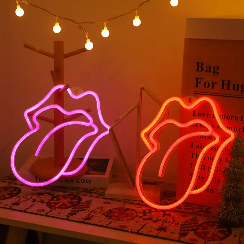 Pink Large Lip Neon Sign Light for Room and Party Decoration