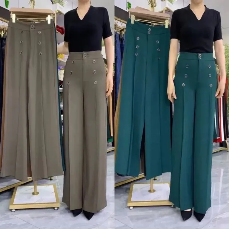 Autumn and Winter Women's High Waist Patchwork Button Pockets Zipper Loose Solid Color Fashion Casual Elegant Wide Leg Pants