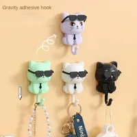 Wall Key Holder Cartoon Sunglasses Cat Hook Self Adhesive Wall-mounted Hooks Non-marking Cool Gift Key Hanger Decorative Hooks 1