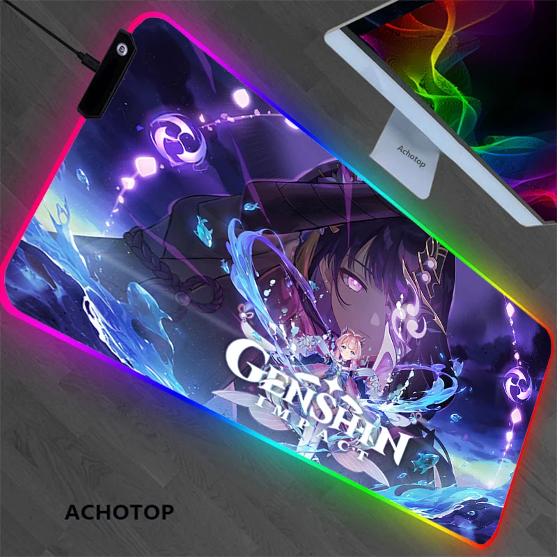 RGB Genshin impact игра в игры коврики для мыши Коврик Аниме Мультфильм Размер xl