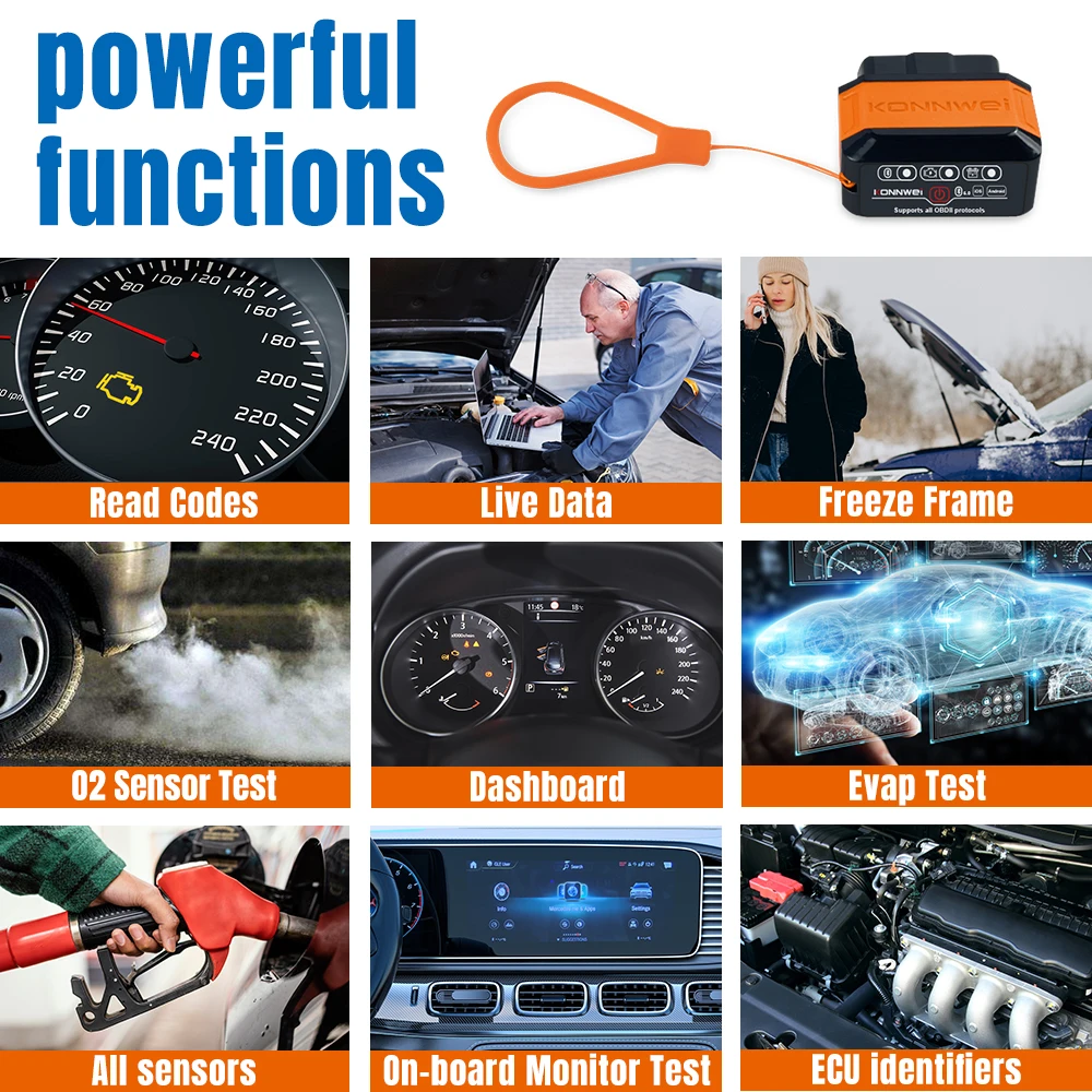 KONNWEI KW906 ELM327 V1.5 Bluetooth 5.0 for IOS Android V1 5 OBD2 Scanner Auto Car Diagnostic Tools Code Reader pk Vgate iCar2 3