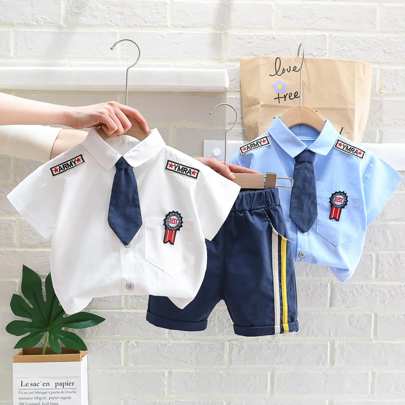 

XRT-BabyClothesToddlerBoy Clothes 0-5 Years Old Summer Short-Sleeved Shorts Suit Baby Printed Shirt Casual Shorts Two-Piece Suit