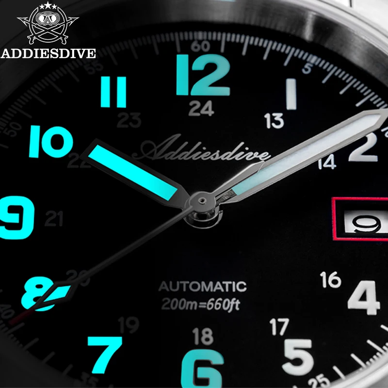 ADDIESDIVE Men's Watch Stainless Steel Super Luminous Waterproof 200M Sapphire Automatic Mechanical Watches AD2070 Reloj Hombre