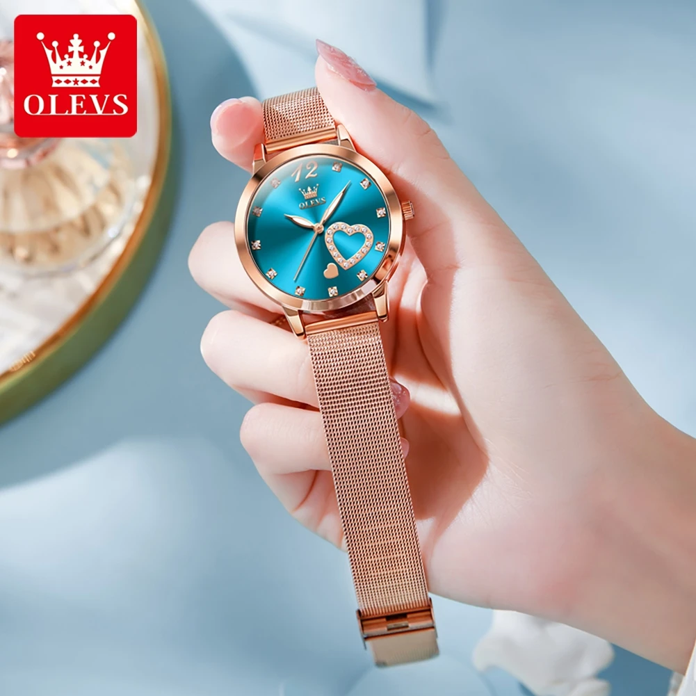 OLEVS-Montre à quartz ultra fine pour femme, bracelet en acier maillé, cadran en forme de cœur, montre-bracelet pour femme, mode de luxe, original, nouveau, 5189, 2023