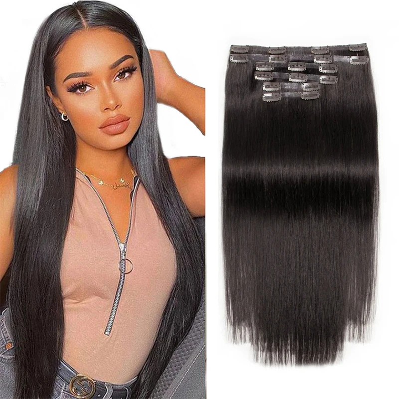 PU-Seamless-Clip-In-Human-Hair-Extensions-Flat-Skin-Weft-Clip-Ins-Hair ...