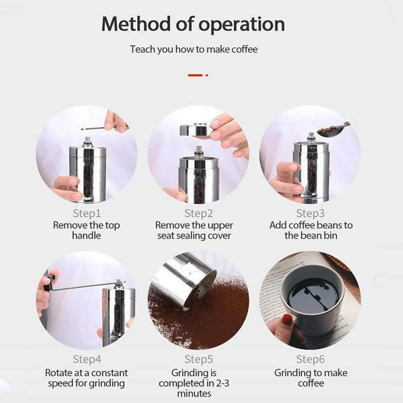 Manual Handhold Coffee Grinder Portable Fineness Adjustable DIY Dual View Window Stainless Steel Hand-Crank Shaking Miller Tool