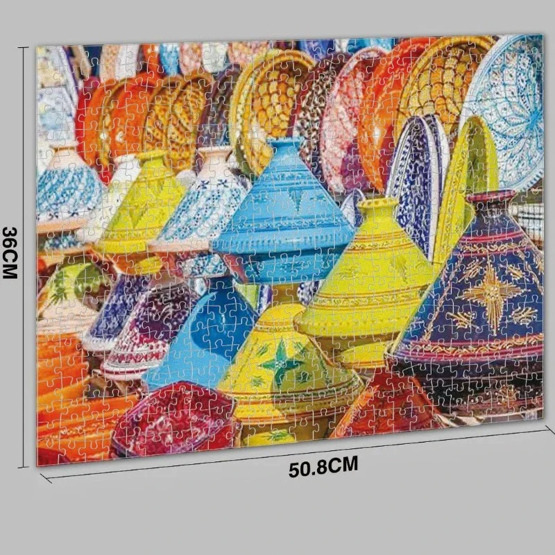 36*50.8cm Paper Jigsaw Puzzle 500pcs Morocco Street Scenery Landscape Painting Creative Adult Stress Relief Christmas Gifts 2