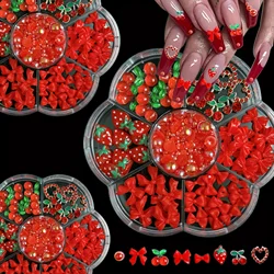 100PCS Assorted Strawberry & Floral Nail Art Charms - Sweet Resin Flatback Moon Decorations (7gridsstrawberry)