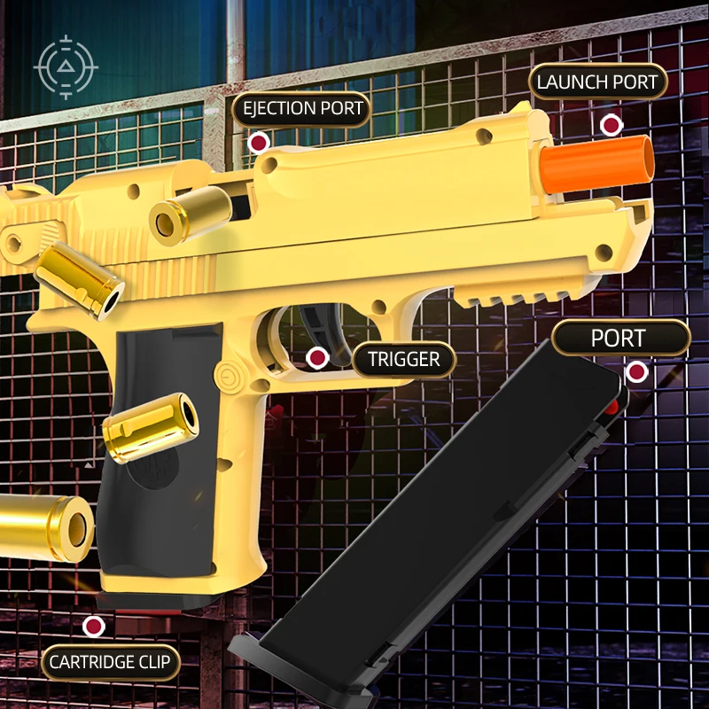 Outdoor Games Gold Desert Eagle Soft Bullet Toy Gun Launcher Automatic Shell Throwing Continuous Pistol Adult Boy Catapult Gifts 2